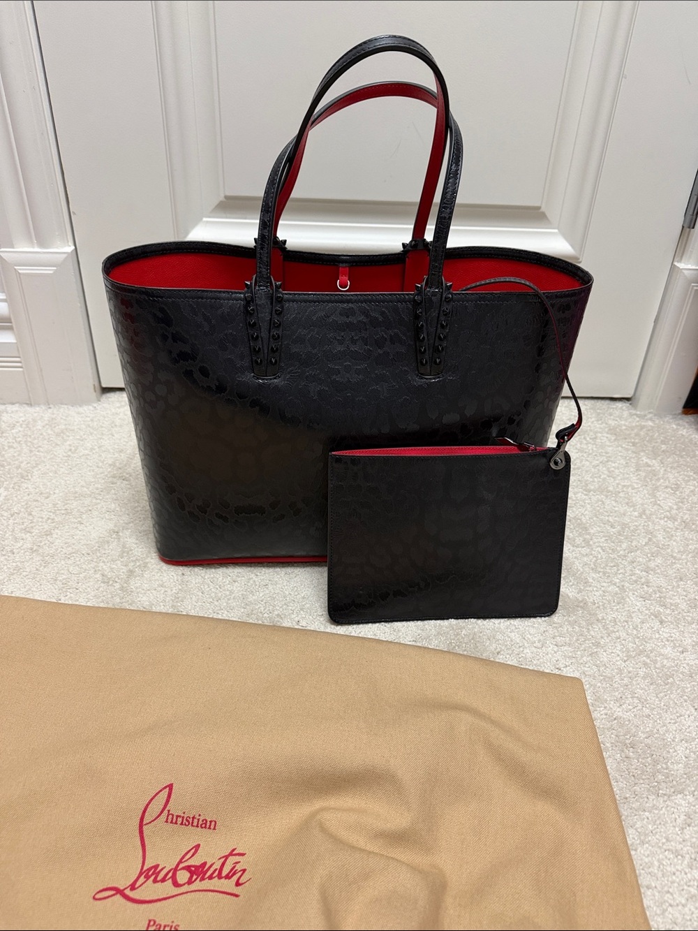Christian Louboutin (rare) animal print with Red Interior and Detachable Pouch